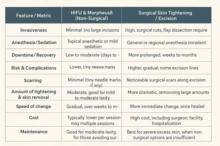 Table showing benefits of Lipo Freeze 2 U Market Drayton treatments for skin tightening following weight loss injections.